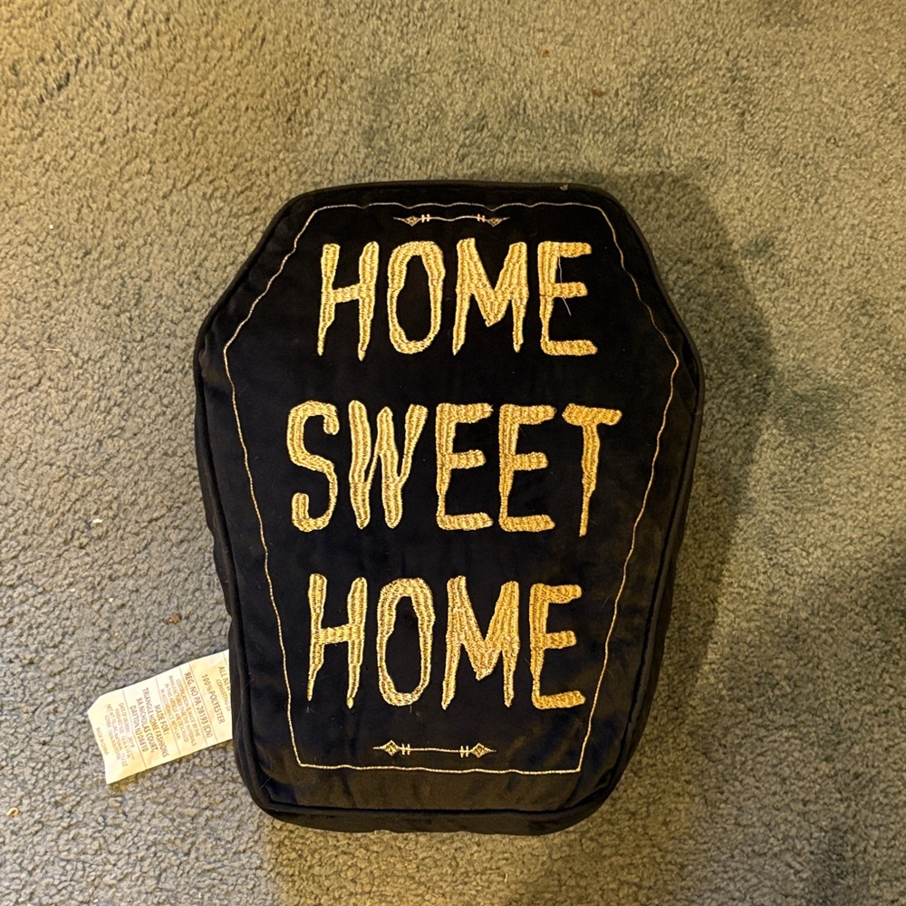 Amazon Coffin Shaped Black and Gold 'Home Sweet Home' Accent Pillow